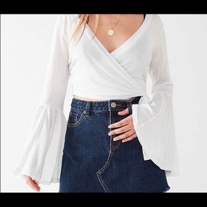 UO Celeste White Bell Sleeve Wrap Top